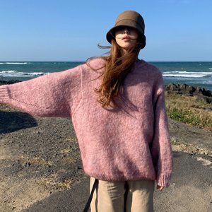 Round Wool Knit (Pink) - Latest Korean Fashion